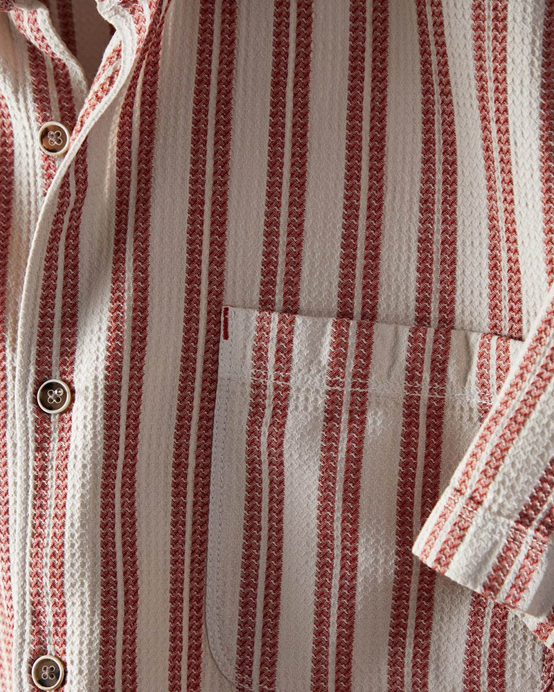 Red Stripe Waffle Textured Camp Shirt