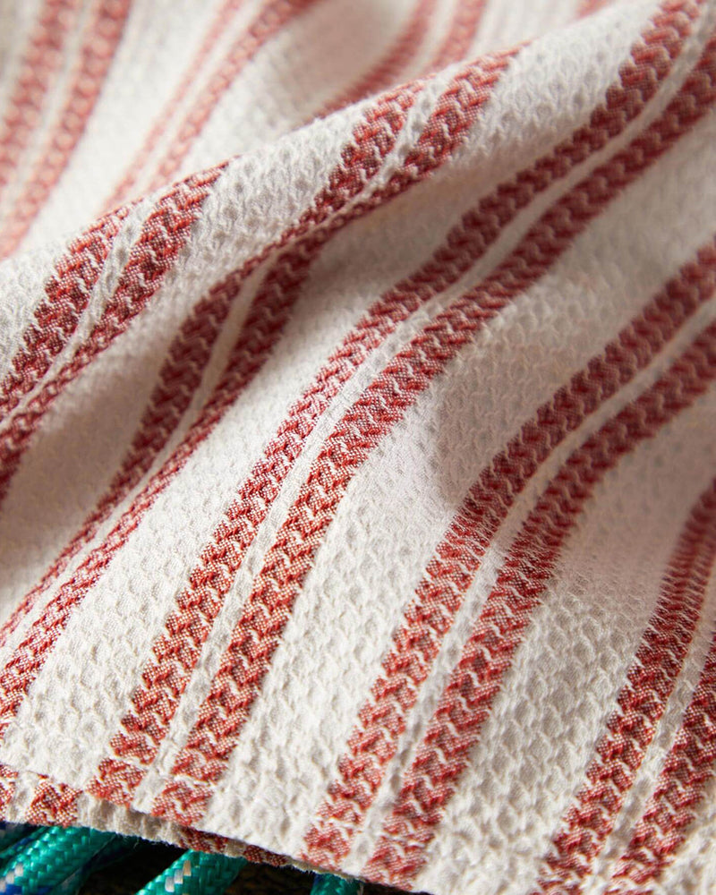 Red Stripe Waffle Textured Camp Shirt