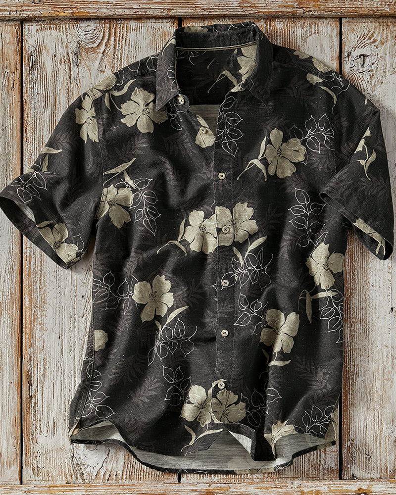 Men's Floral Print Short Sleeve Button-Up Shirt