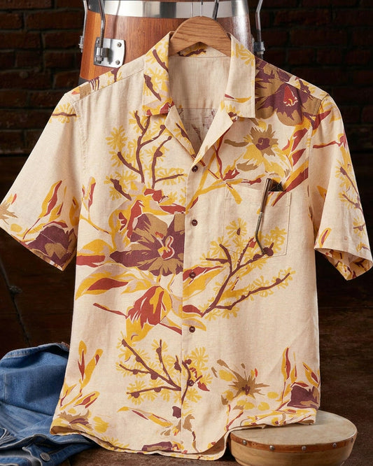 Floral Button Front Chest Pocket Short Sleeve Shirt