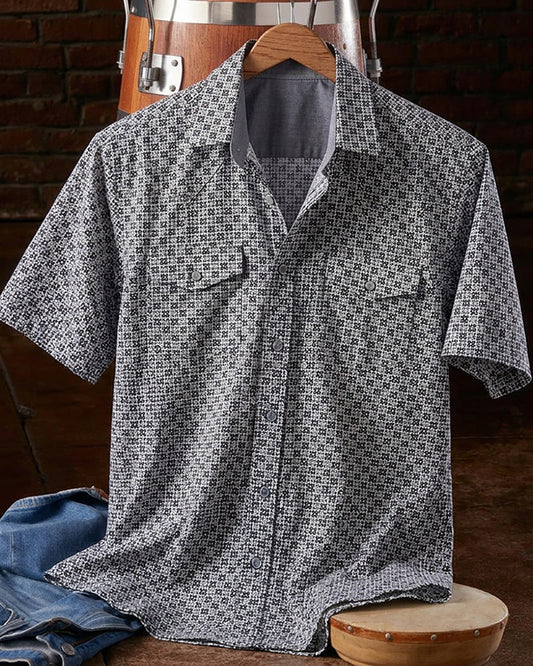 Men's Grey Print Short Sleeve Shirt