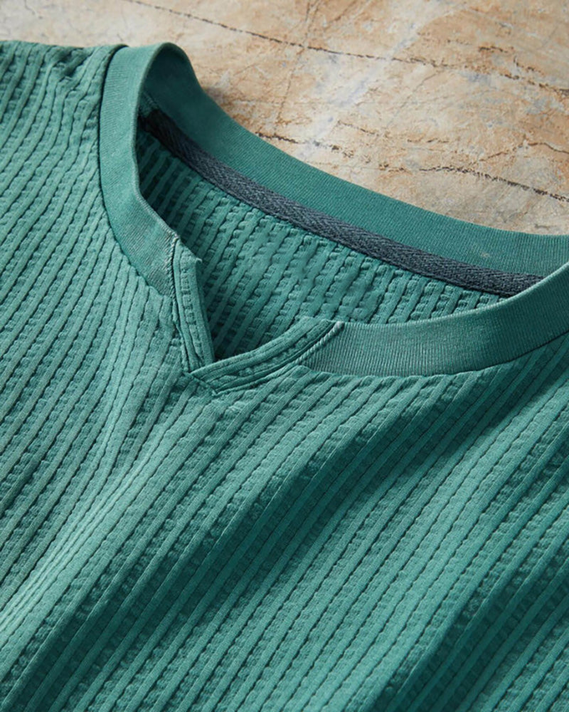 Dark Green Notched Crew Pullover