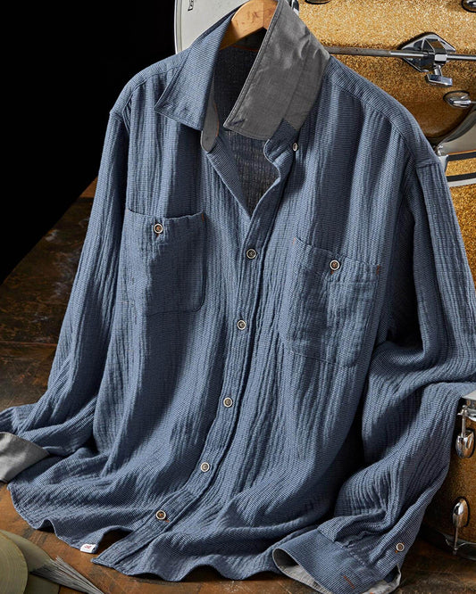 Long Sleeve Crinkle Gauze Stripe Shirt