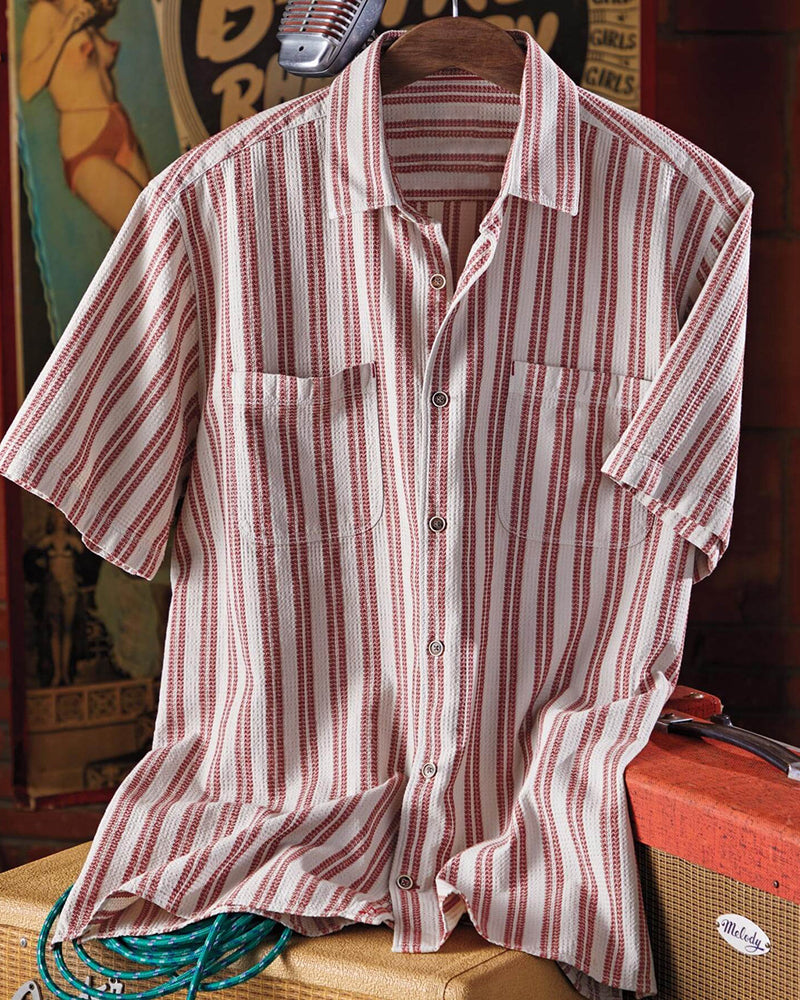 Red Stripe Waffle Textured Camp Shirt
