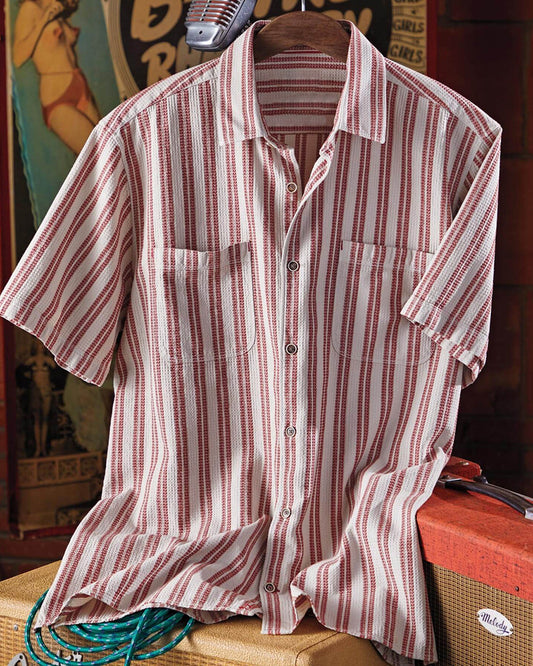 Red Stripe Waffle Textured Camp Shirt