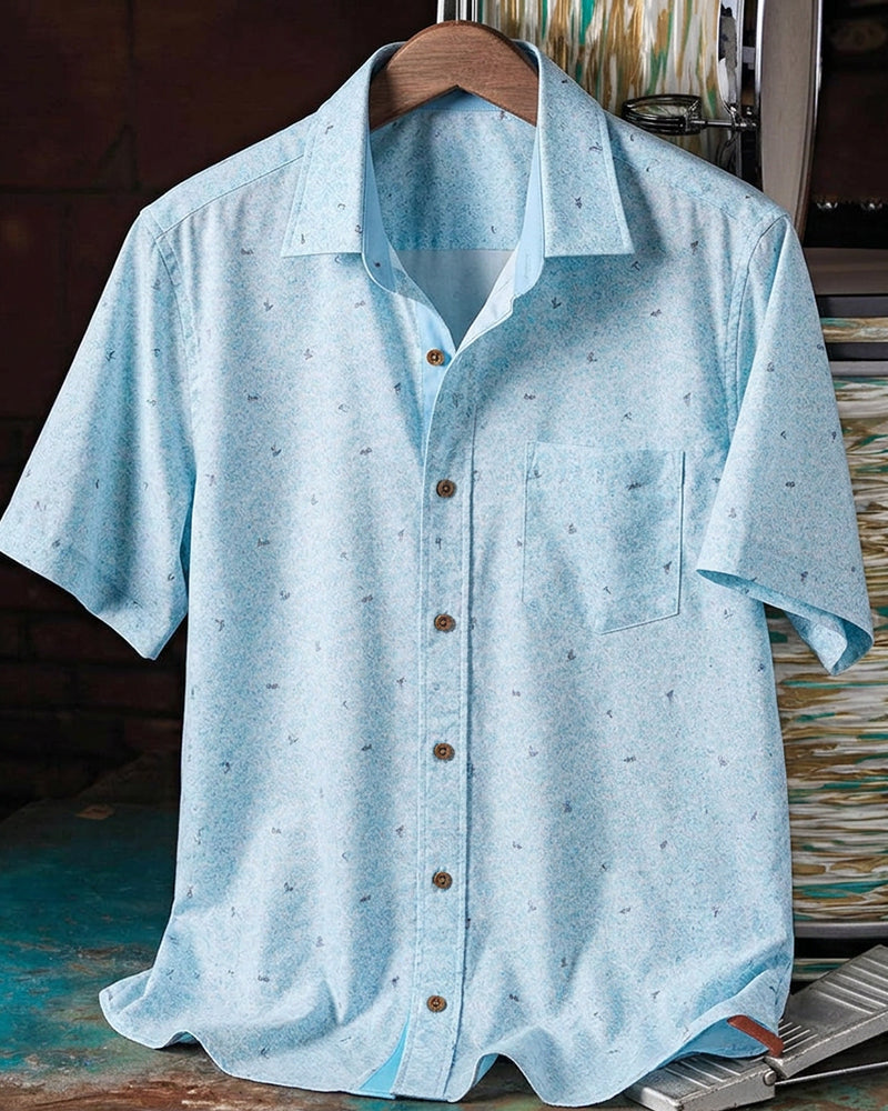 Men's Sky Blue Print Short Sleeve Shirt
