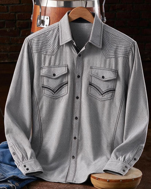 Contrast Stitch Textured Western Snap Shirt