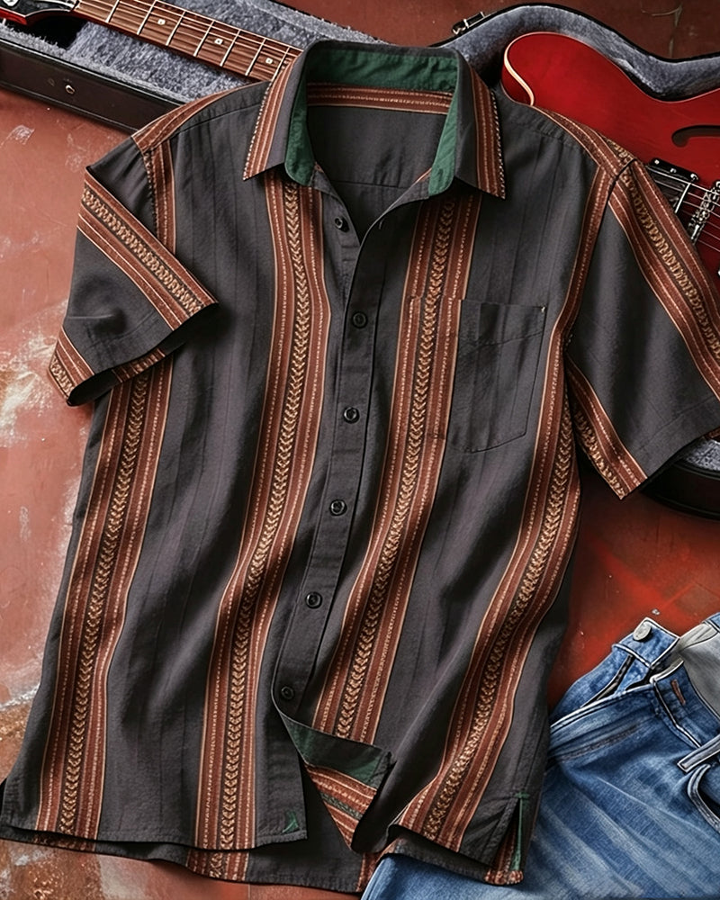 Men's Striped Short Sleeve Button Up Shirt