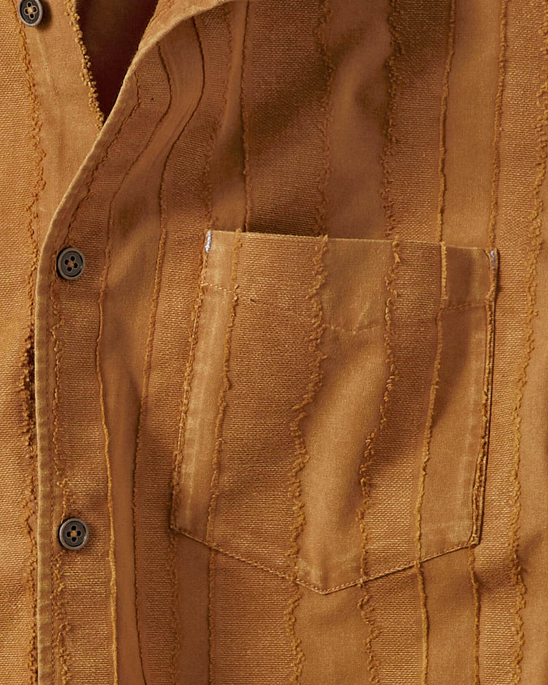 Short Sleeve Raw-Edge Slub Stripe Shirt
