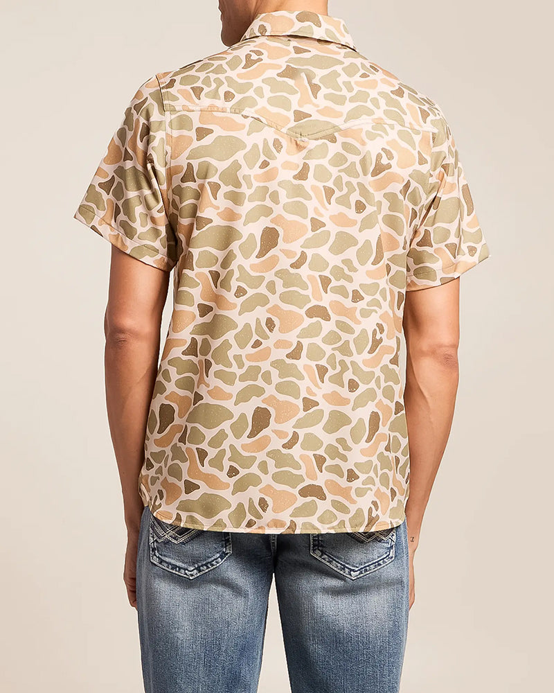 Men's Camo Printed Western Snap Button Short Sleeve Shirt