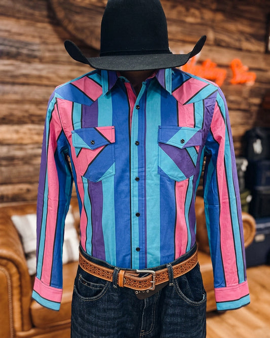 Men's Multi Colored Striped Vintage Cowboy Shirt