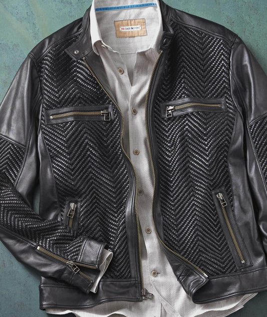 Woven Lambskin Leather Moto Jacket