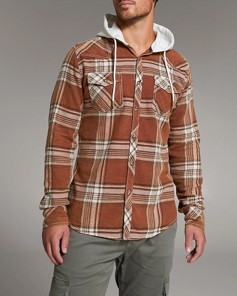 Rust Plaid Brushed Fleece Hood Athletic Shirt