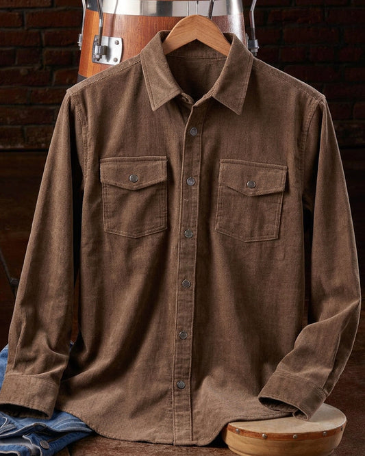 Solid Brown Snap Long Sleeve Shirt