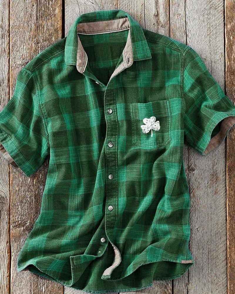 Men's Green Plaid Short Sleeve Shirt
