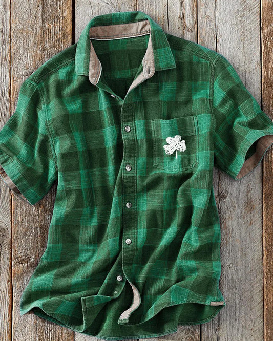 Men's Green Plaid Short Sleeve Shirt