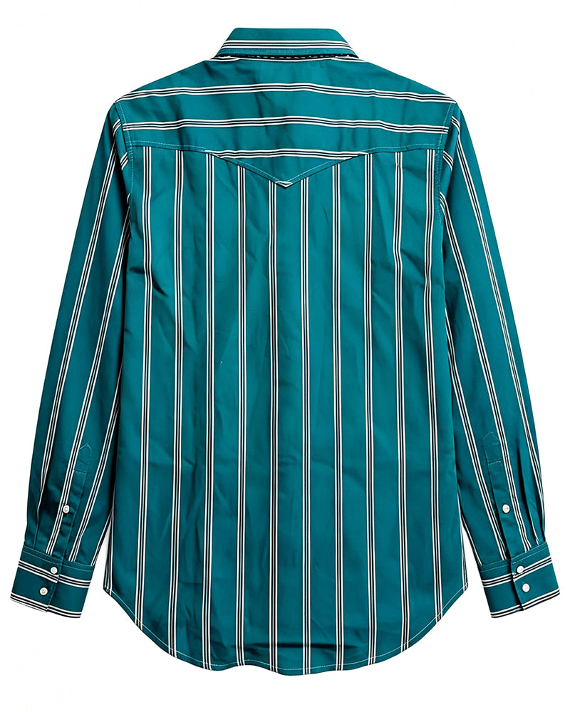 Men's Vertical Striped Long Sleeve Pocket Western Shirt