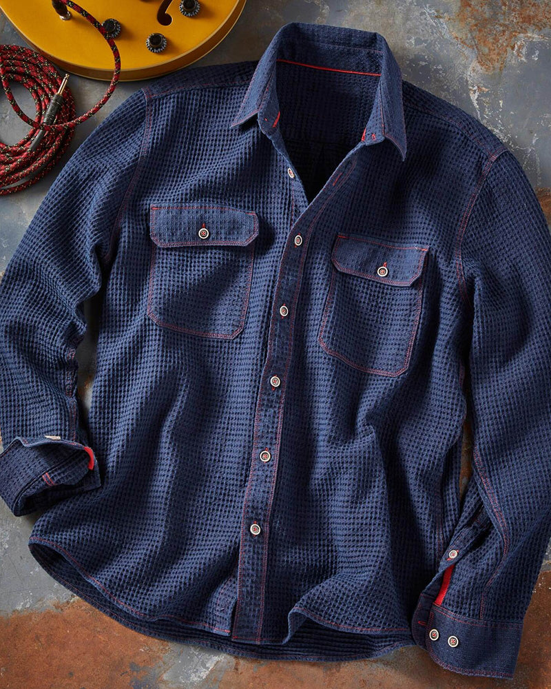 Long Sleeve Indigo Waffle Shirt