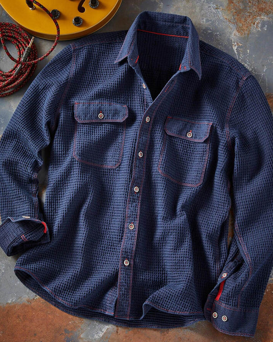 Long Sleeve Indigo Waffle Shirt