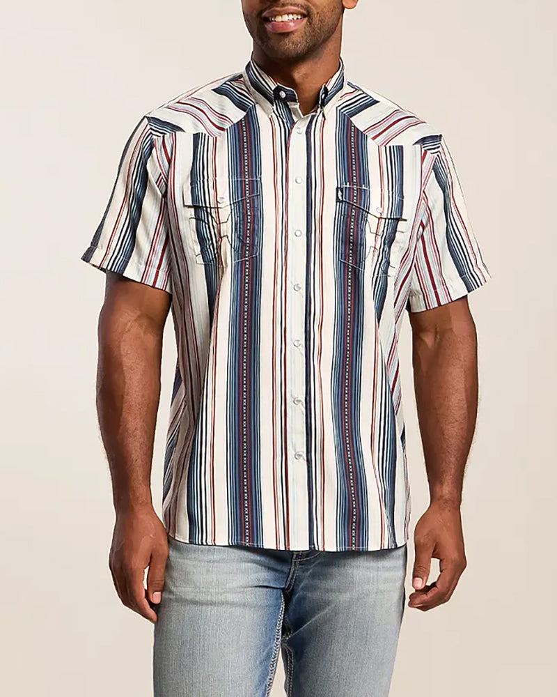 Vertical Striped Western Snap Short Sleeve Shirt