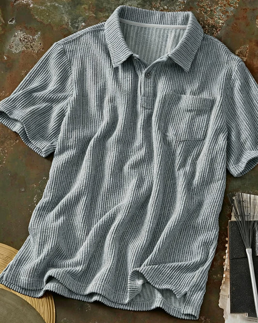 Men's Blue Ripple Texture Short Sleeve Polo Shirt