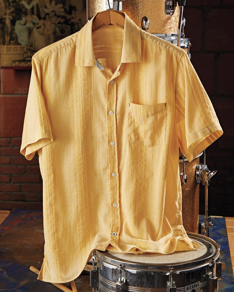 Yellow Dobby Weave Camp Collar Shirt