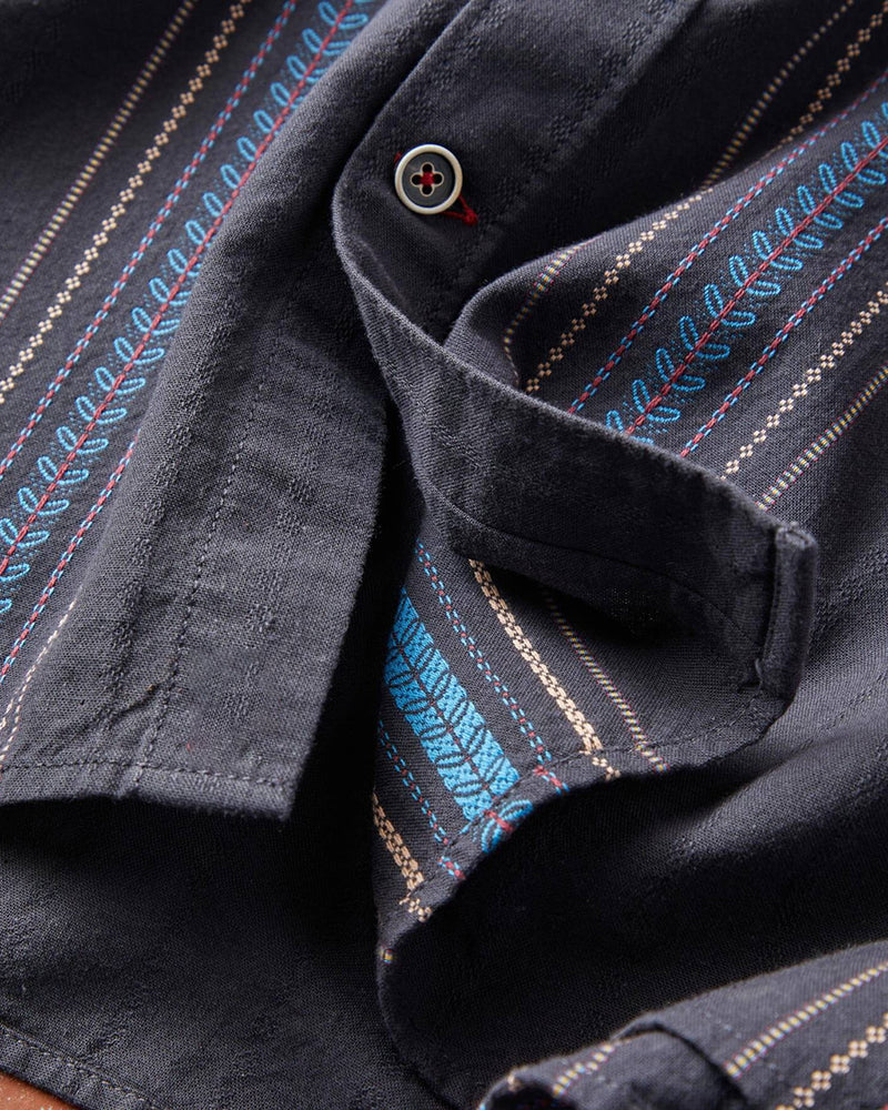 Men's Black Multi Striped Short Sleeve Button-Up Shirt
