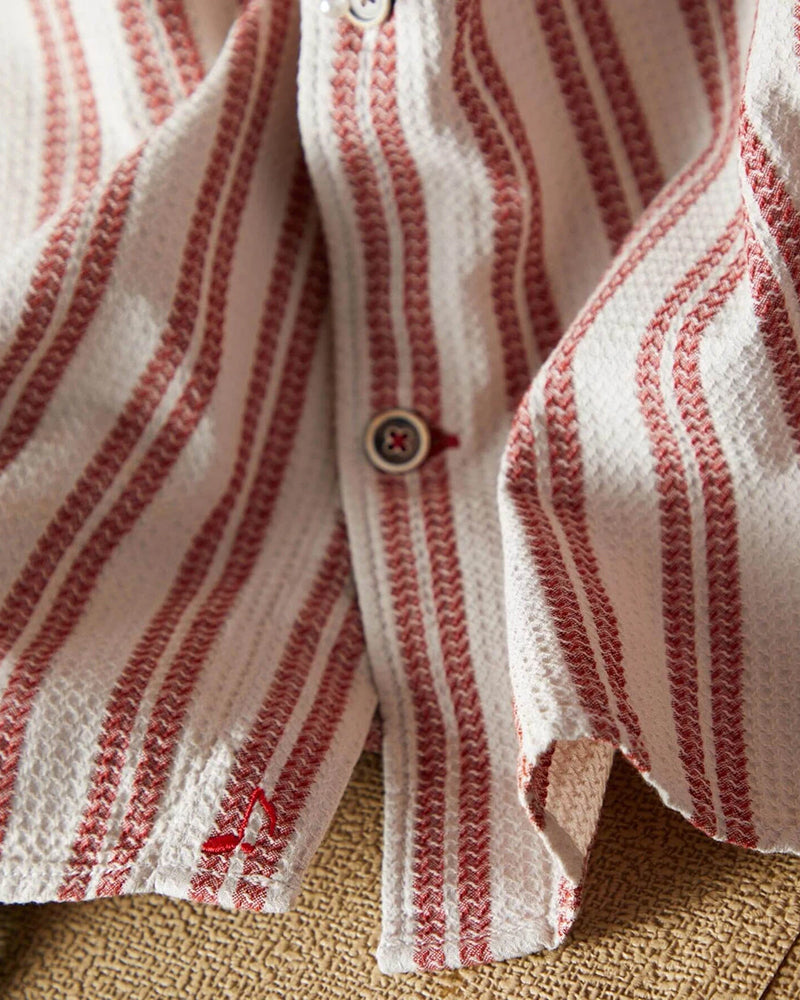 Men's Red Striped Short Sleeve Button-Up Shirt