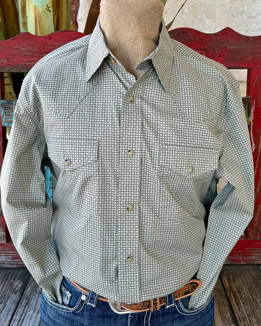 Men's Sage Print Western Long Sleeve Snap Shirt