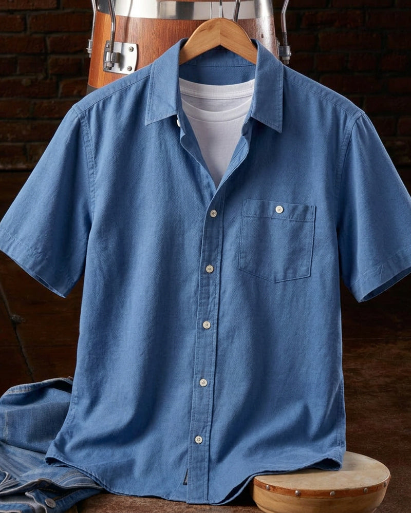Men's Button Down Short Sleeve Chest Pocket Collared Shirt