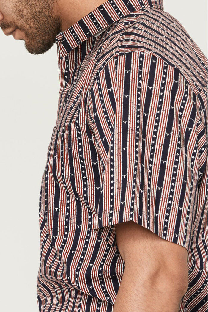 Men's Stripe Steerhead Short Sleeve Button-Down Stretch Western Shirt