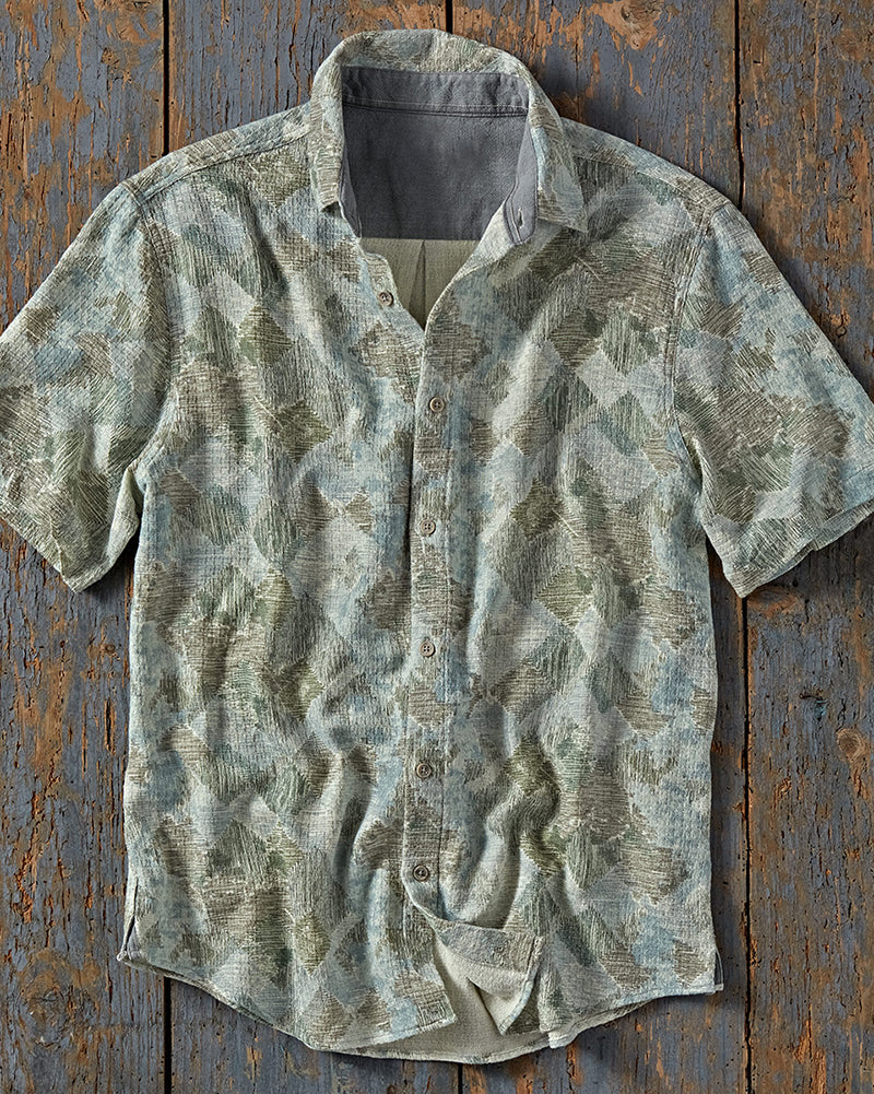 Men's Multi Watercolor Print Short Sleeve Button-Up Shirt