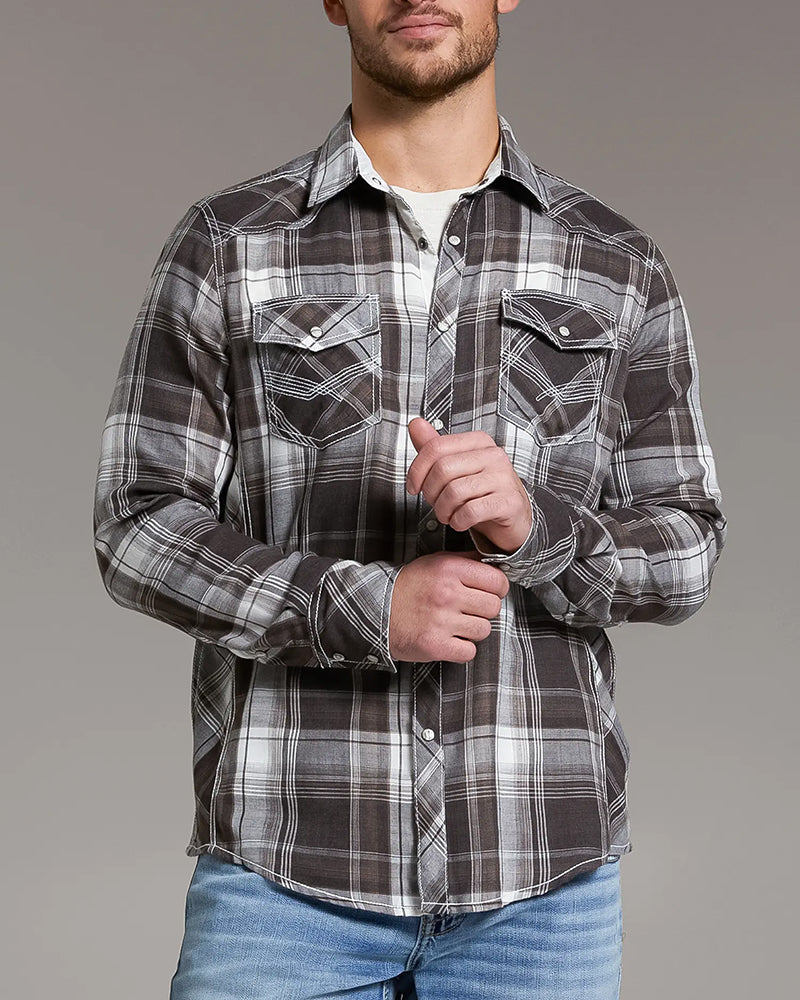 Tan Brown Wrinkle Resistant Athletic Fit Plaid Shirt