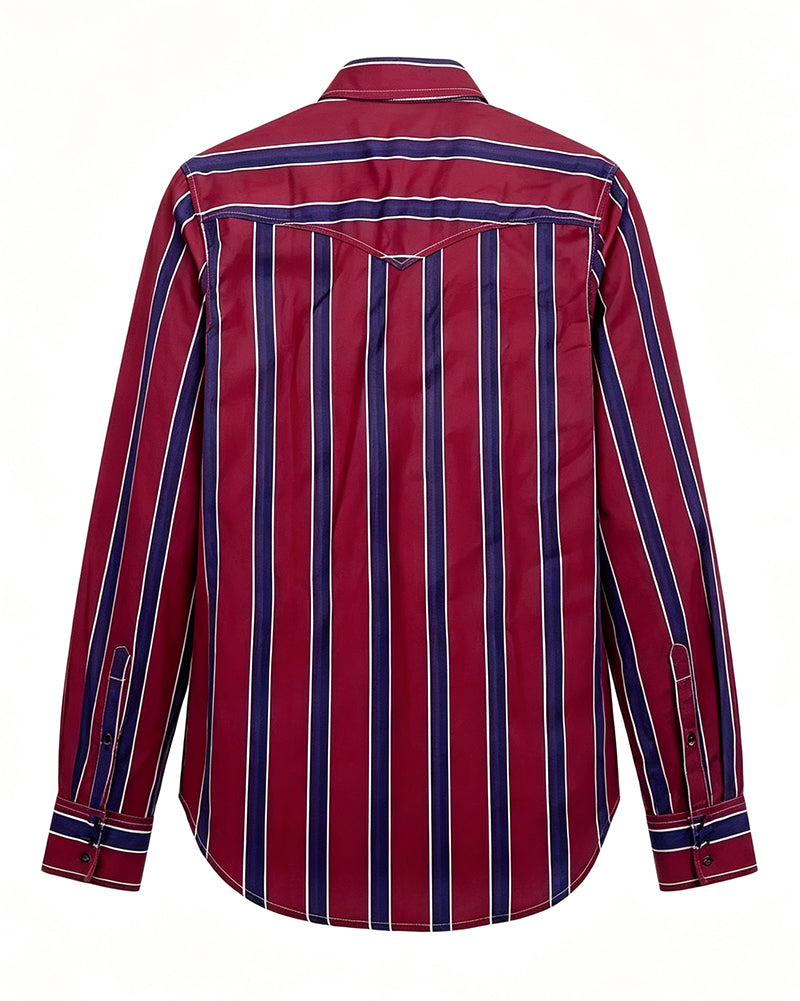 Men's Vertical Striped Long Sleeve Pearl Snap Dual Pocket Western Shirt