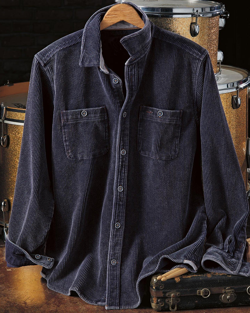 Long Sleeve Indigo Wide Wale Corduroy Shirt