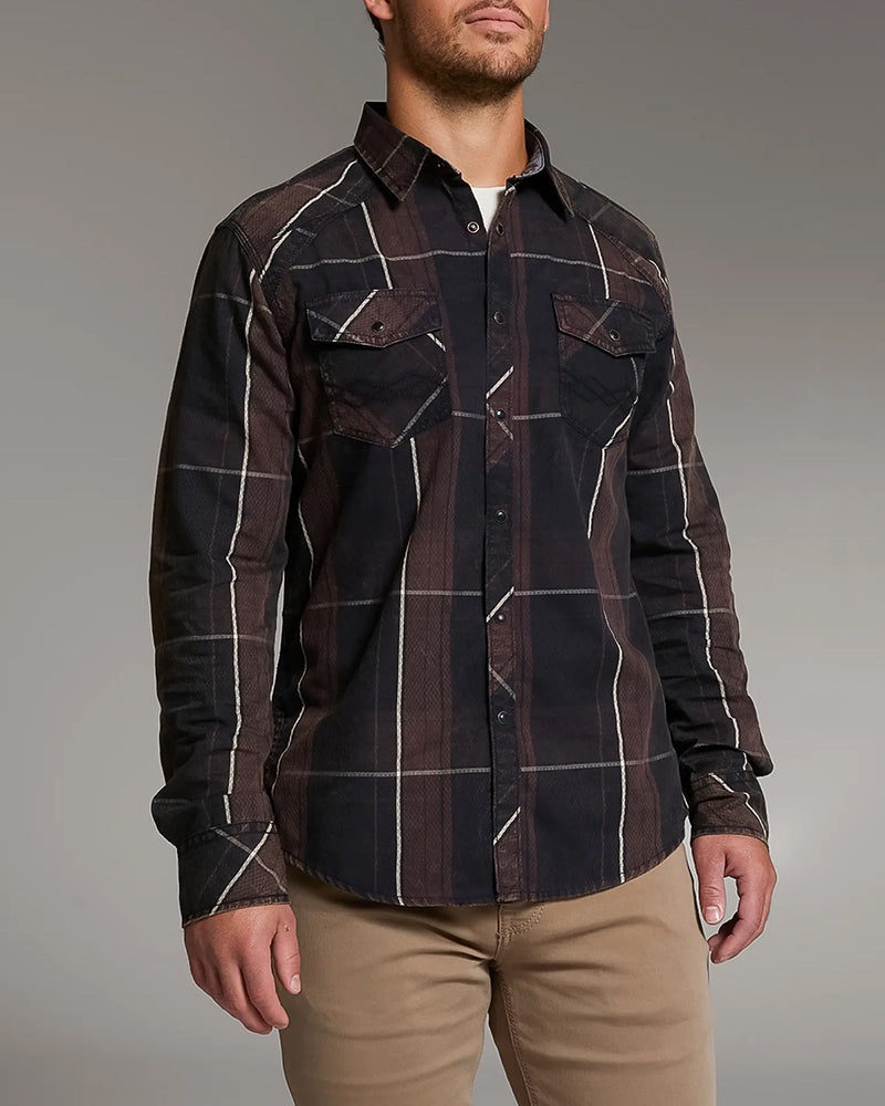 Casual Athletic Fit Burgundy Plaid Snap Shirt