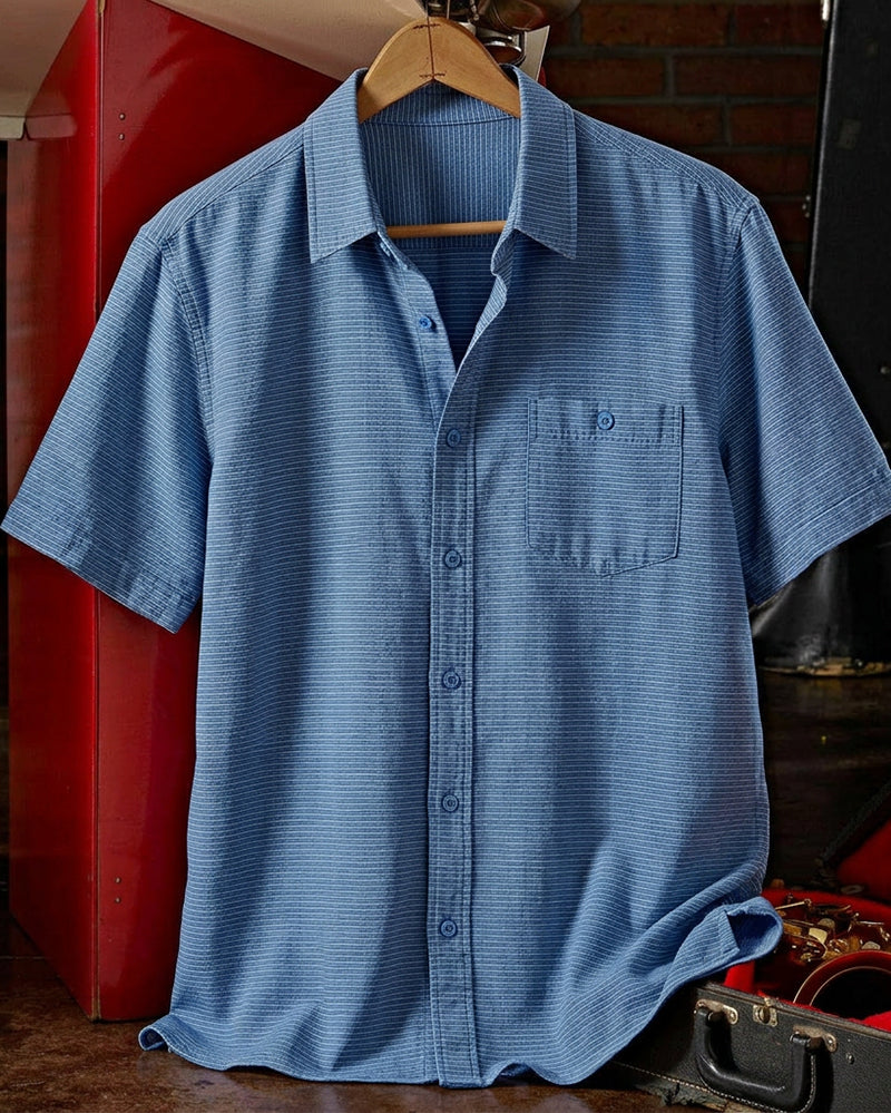 Blue Single Pocket Button Front Shirt
