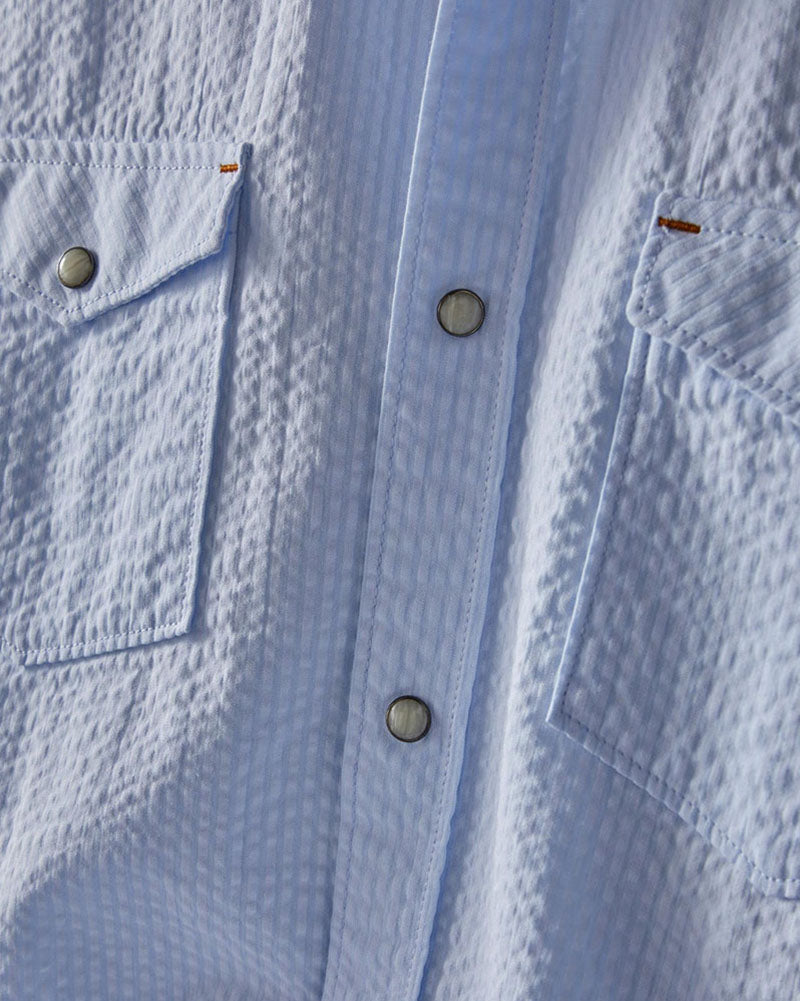 Long Sleeve Snap-Front Seersucker Cotton Shirt