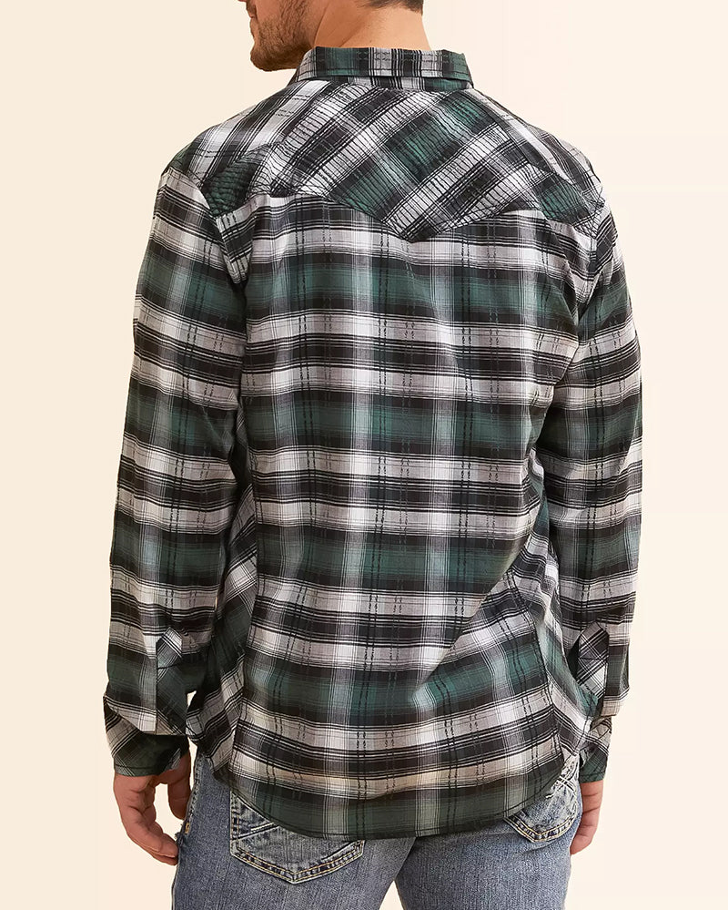 Green Black Contrast Trim Athletic Plaid Shirt