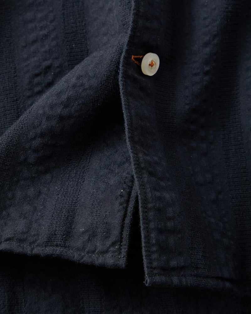 Black Seersucker Camp Collar Shirt