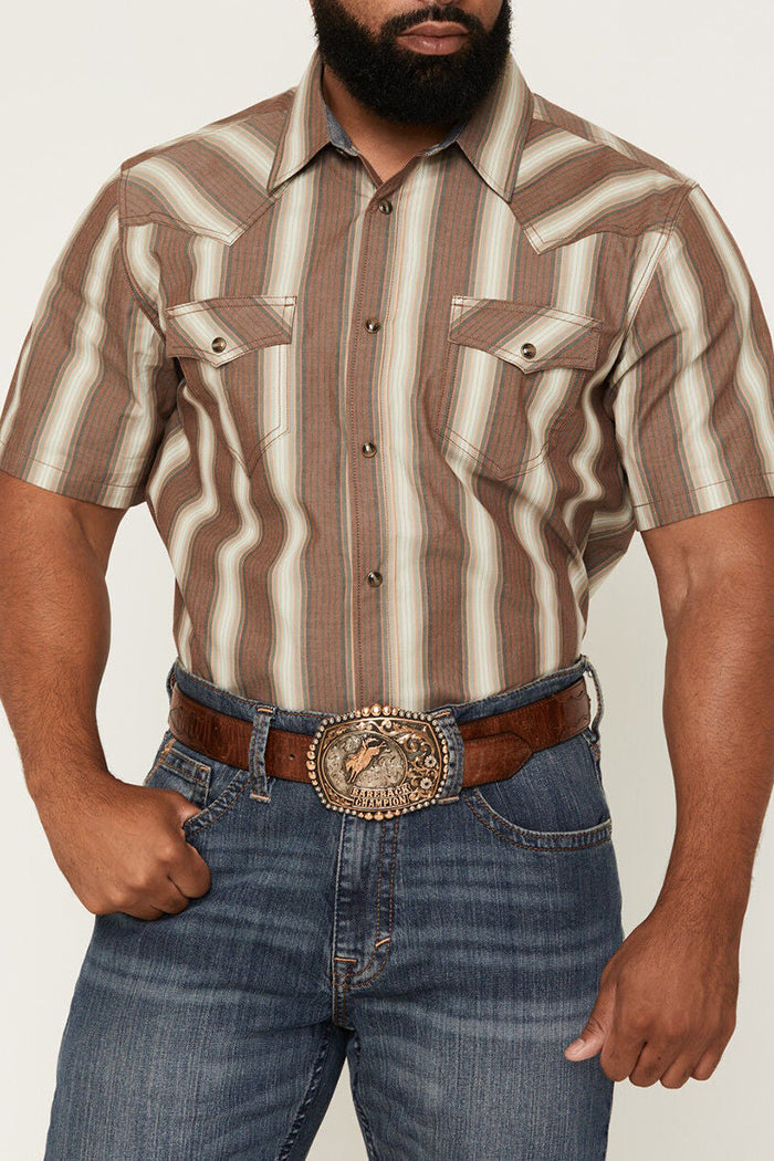 Men's Gopher Striped Print Short Sleeve Snap Western Shirt