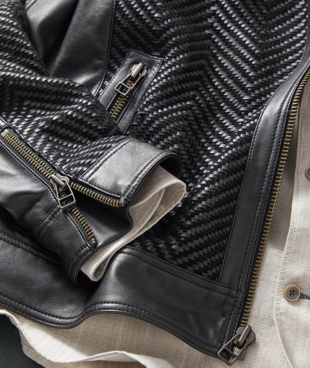 Woven Lambskin Leather Moto Jacket