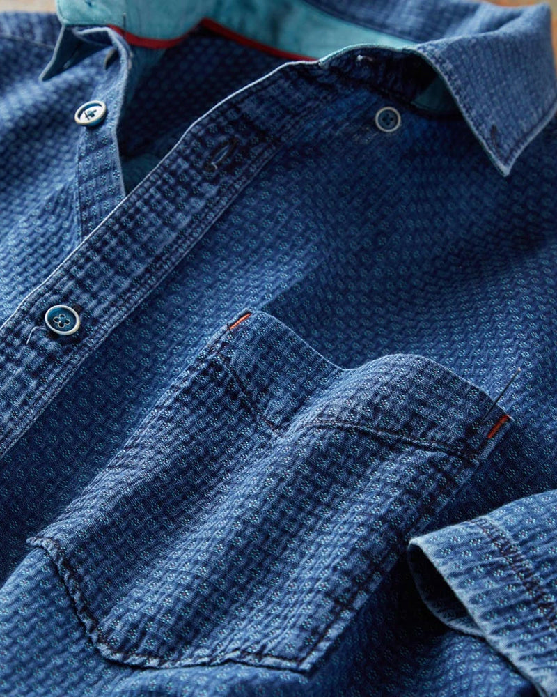 Men's Indigo Short Sleeve Button-Up Shirt