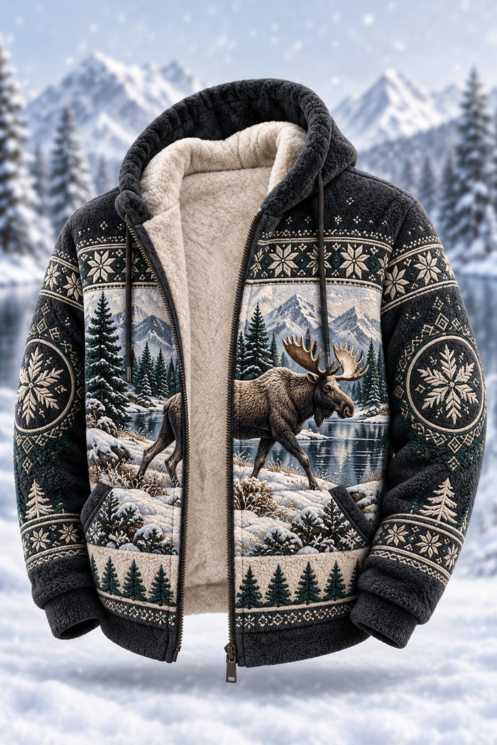 Nordic Wilderness Moose Sherpa Fleece Hooded Jacket