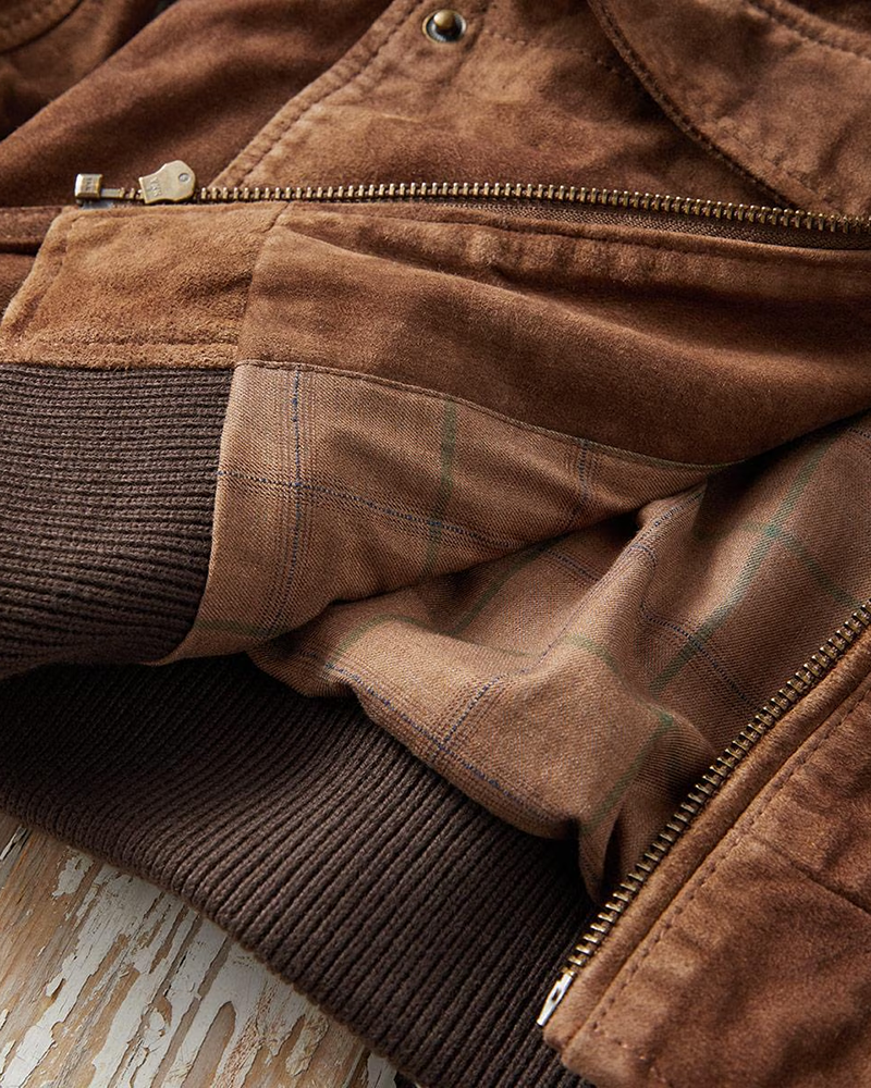 Men's Cognac Lambsuede Bomber Jacket