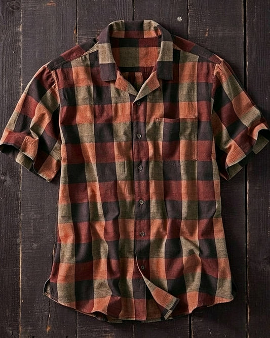 Plaid Camp Collar Short Sleeve Shirt