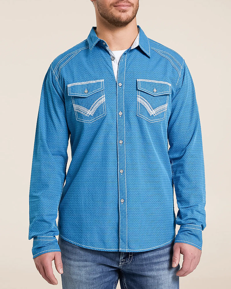 Navy Teal Pocket Athletic Western Shirt