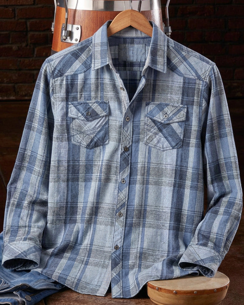 Navy White Plaid Button Shirt