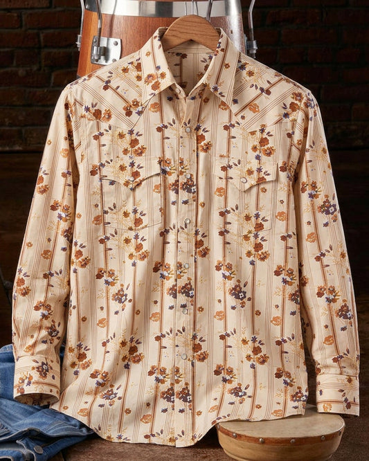 Vintage Floral Printed Western Long Sleeve Shirt
