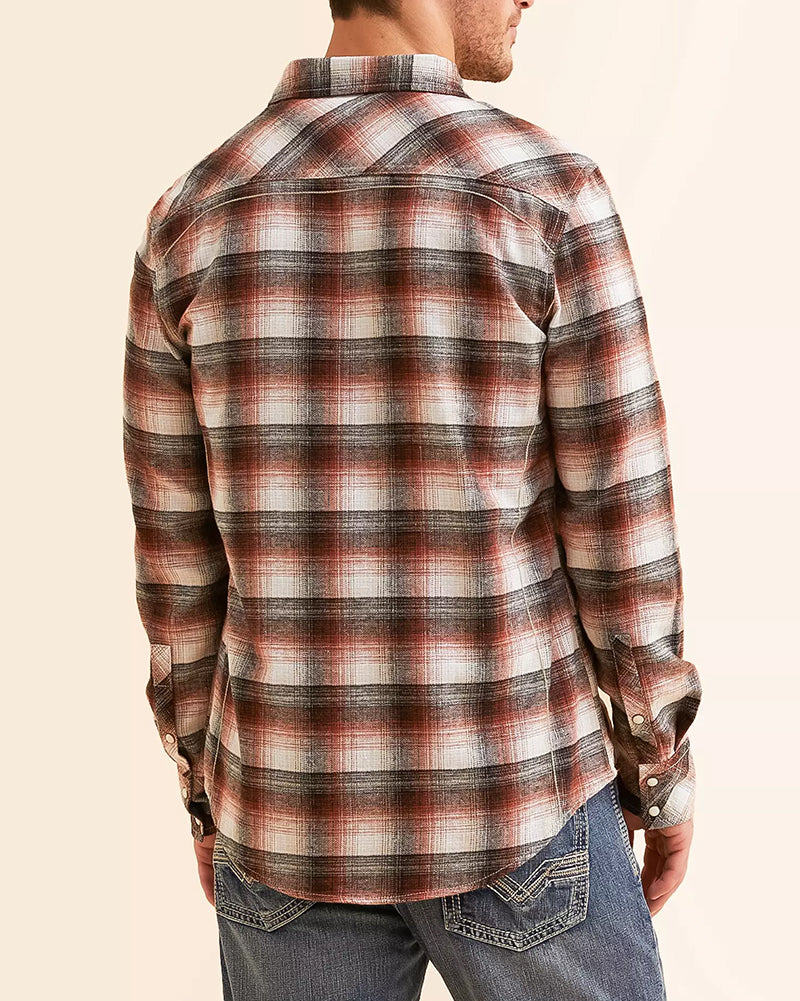Black Mauve Contrast Cuff Plaid Snap Shirt